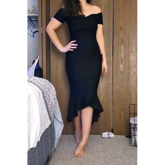 Lulus How Much I Care Off-the-Shoulder Midi Bodycon Dress w/Trumpet Skirt XS - Picture 5 of 6